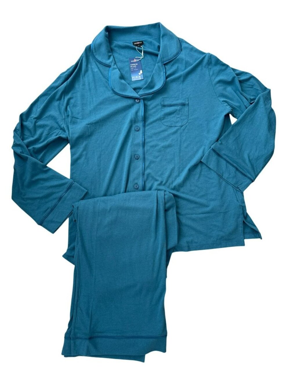Cosabella Bella Pajama Set 2X NWT Long Sleeve Pants Pima Cotton Modal Teal Blue